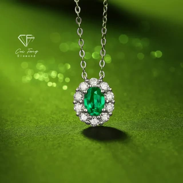 【CF鑽飾】項鍊 培育祖母綠《碧漪》雙11限定 禮物(哥倫比亞祖母綠 祖母綠項鍊 雙11限定  禮物 生日)