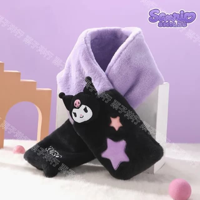 【SANRIO 三麗鷗】大耳狗圍巾酷洛米圍巾兒童成人保暖圍巾刺繡玩偶(新年送禮 生日禮物 孫女 女兒 禮物)