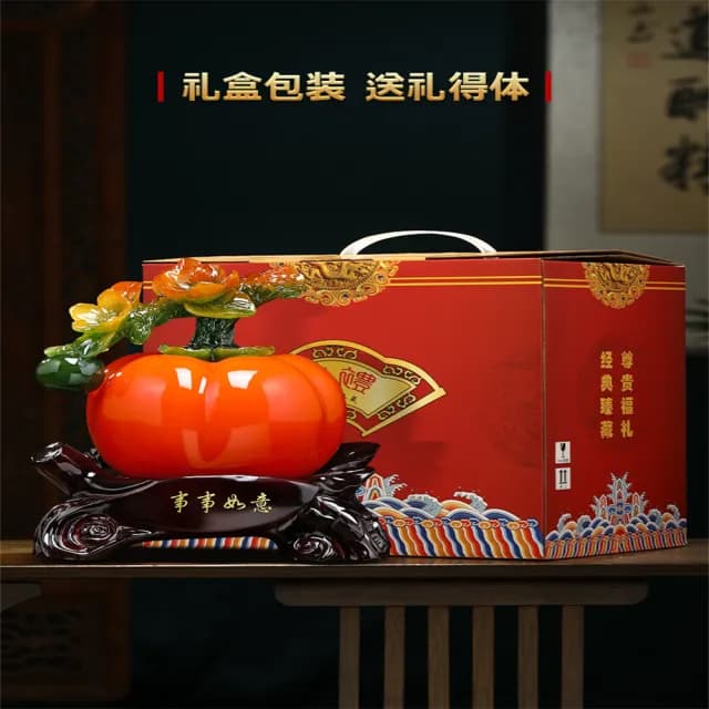 【超微米】事事如意柿子擺件 招財 客廳酒櫃裝飾品 辦公室擺件 喬遷禮物(事事如意招財擺件 大號25*17*28CM)