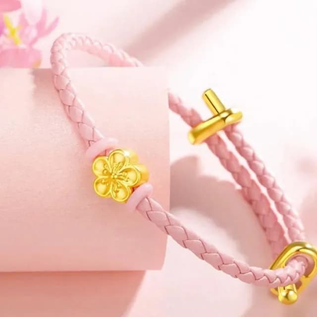 【Penny珮妮】黃金999 桃花皮繩 手鍊(母親節 情人節 送閨蜜 生日禮物 交換禮物 尾牙 新年 結婚)