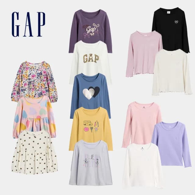 【GAP】女幼童裝 純棉印花/刺繡圓領長袖T恤/針織衫-多款任選(794664&812481&525441&816549)