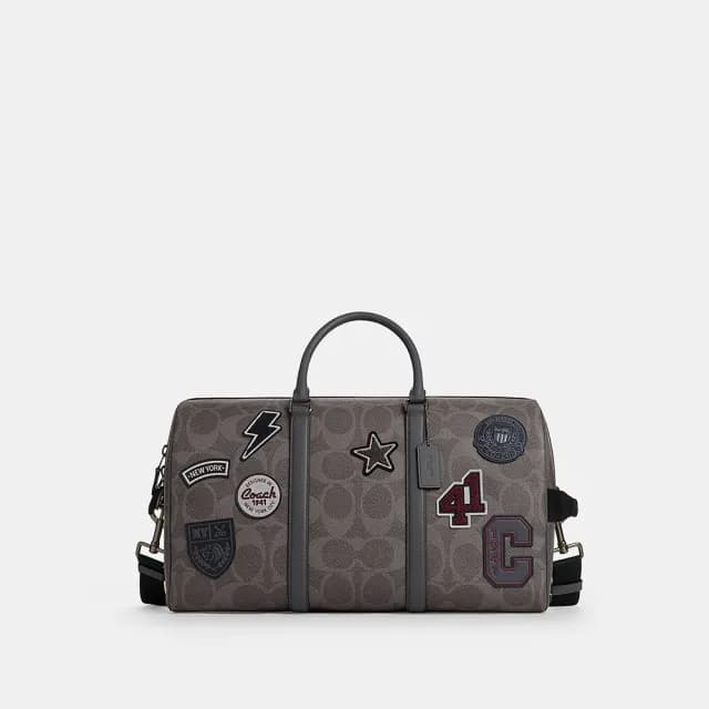 【COACH】蔻馳官方直營 大號經典 SIGNATURE貼飾VENTURER手袋 行李包-灰銅色/混合灰色(CCG42)