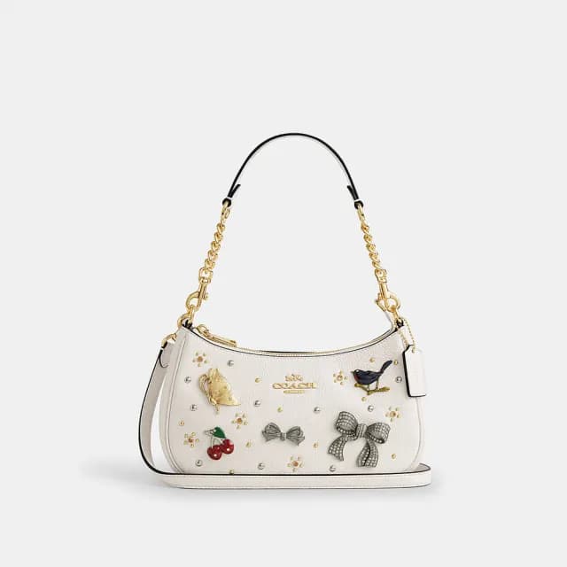 【COACH】蔻馳官方直營 TERI 別針裝飾單肩手袋 肩背包-IM/粉筆白色(CCE87)