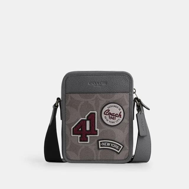 【COACH】蔻馳官方直營 大號經典 SIGNATURE貼飾SULLIVAN斜背手袋 斜背包 斜挎包-灰銅色/混合灰色(CCF20)