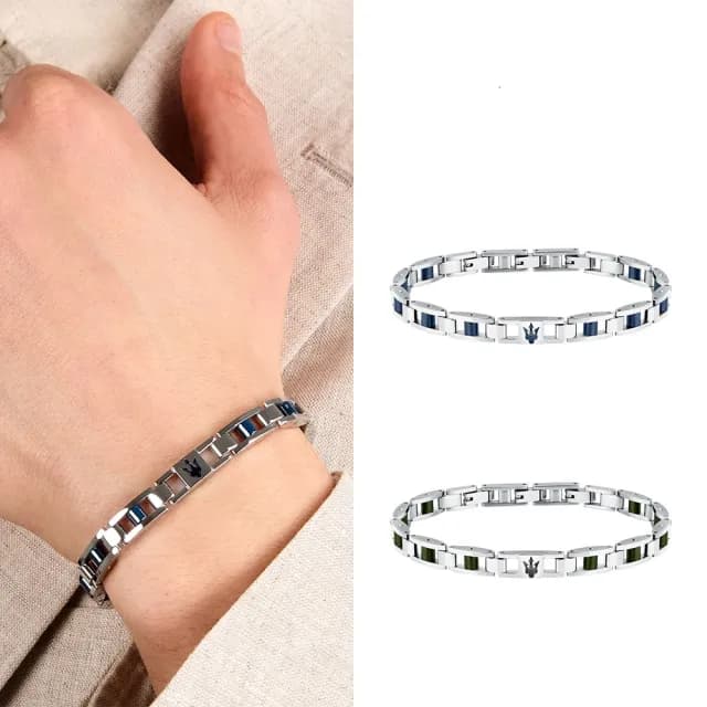 【MASERATI 瑪莎拉蒂】Ceramic系列 陶瓷尊雅三叉戟不鏽鋼鑲鍊手鍊(2色可選)