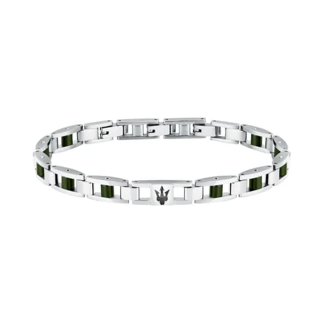 【MASERATI 瑪莎拉蒂】Ceramic系列 陶瓷尊雅三叉戟不鏽鋼鑲鍊手鍊(2色可選)