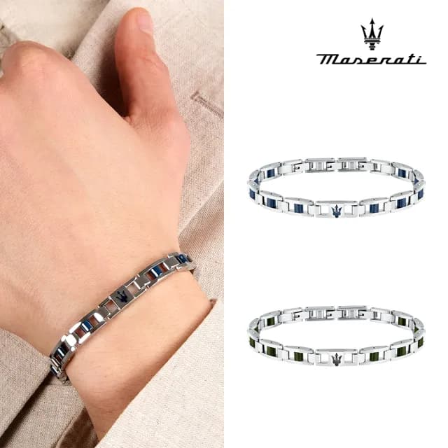 【MASERATI 瑪莎拉蒂】Ceramic系列 陶瓷尊雅三叉戟不鏽鋼鑲鍊手鍊(2色可選)