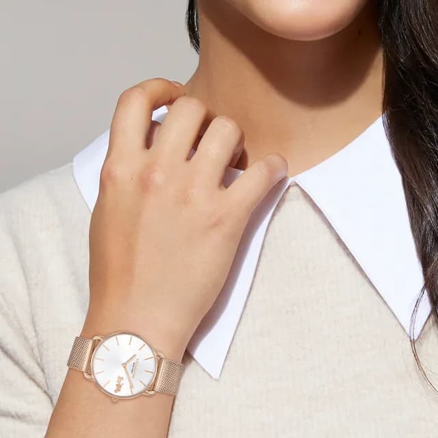 【COACH】Elliot 經典馬車米蘭帶女錶 手錶-玫瑰金框/36mm 禮物 送禮 推薦(CO14504383)