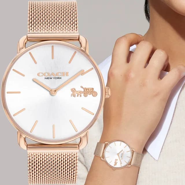 【COACH】Elliot 經典馬車米蘭帶女錶 手錶-玫瑰金框/36mm 禮物 送禮 推薦(CO14504383)