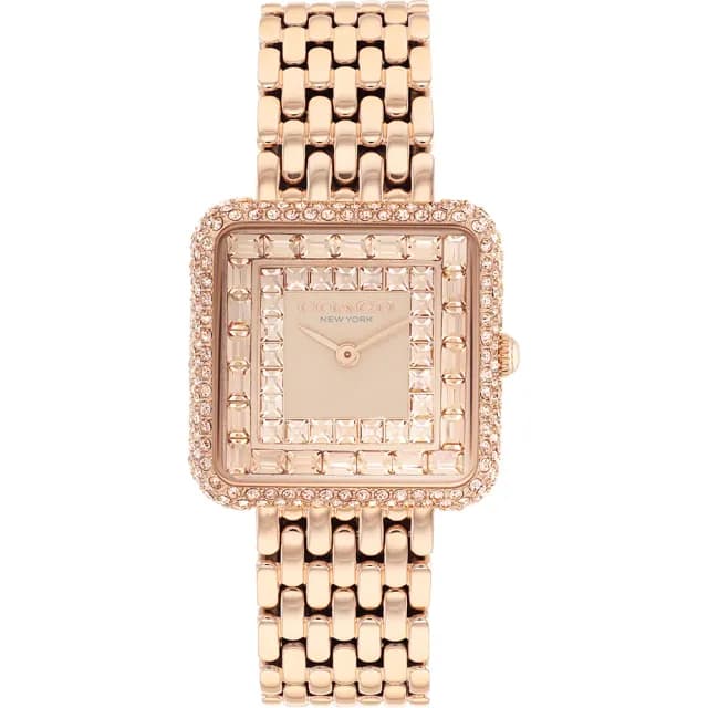 【COACH】Cass 復古方型輕奢晶鑽女錶 手錶-玫瑰金/28mm 禮物 送禮 推薦(CO14504577)