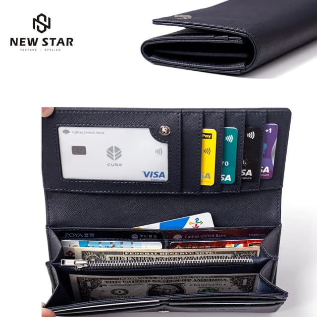 【NEW STAR】長夾 質感輕量友善皮革RFID防盜壓扣長夾 多夾層 零錢 男 女 男皮夾 CA158(情人節 禮物)