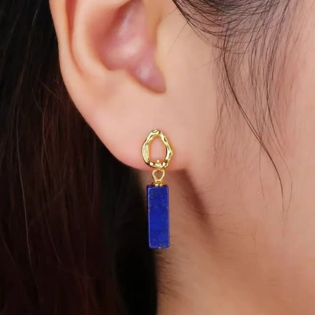 【勝弘珠寶】青金石四方柱耳飾-4.5*13mm(青金石耳環.耳針)