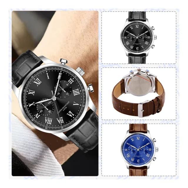 【LEEHER】雙11 防水手錶/石英錶/指針手錶/男生手錶/圓形手錶/商務手錶/配飾/配件/牛皮腕錶/飾品/手錶/腕錶