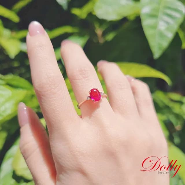 【DOLLY】18K金 緬甸紅寶石鑽石戒指-013(母親節 長輩送禮 交換禮物首選)