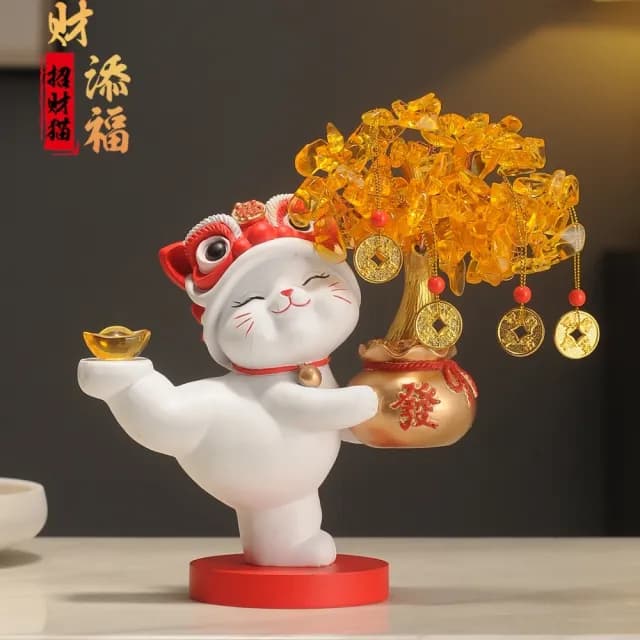 【巨匠】擺件 發財樹招財貓擺件 酒櫃電視櫃開業禮物 店鋪收銀臺擺件 客廳喬遷新居禮品(發財樹招財貓)