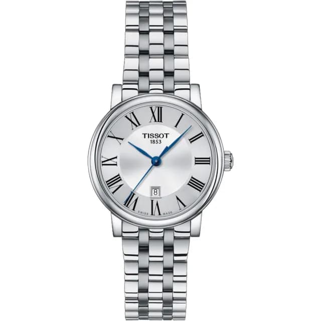 【TISSOT 天梭】Carson 羅馬石英女錶-銀/30mm 手錶 送禮 推薦(T1222101103300)