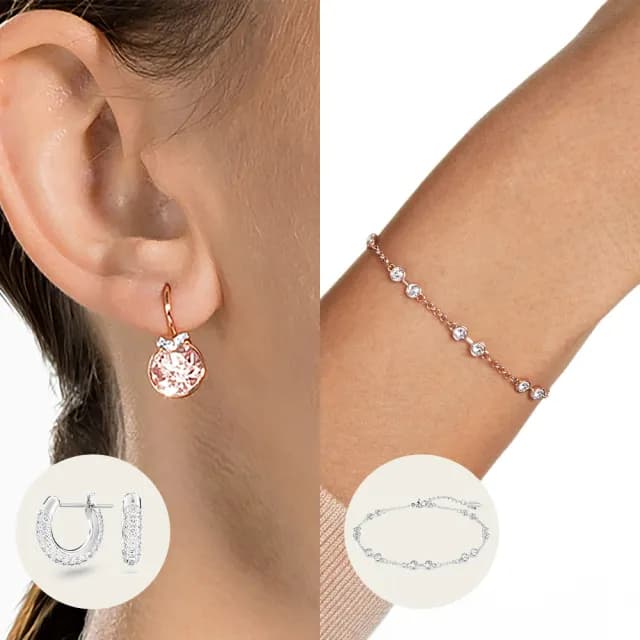 【SWAROVSKI 施華洛世奇】Remix/Bella V/Dextera 手鏈/耳環 圓形 鍍玫瑰金色/鍍白金色(4款任選_情人節禮物)
