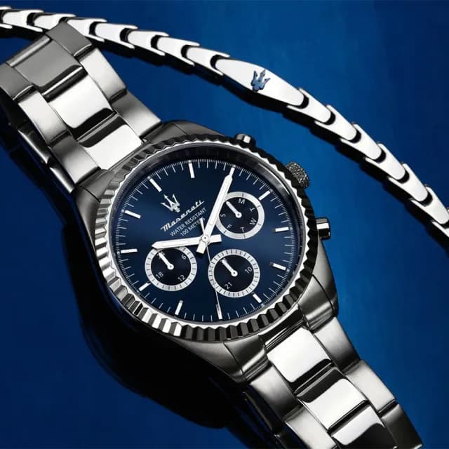 【MASERATI 瑪莎拉蒂】Competizione系列 時尚三眼日曆手錶 手鍊套組-43mm 禮物 送禮 推薦(R8853100047)