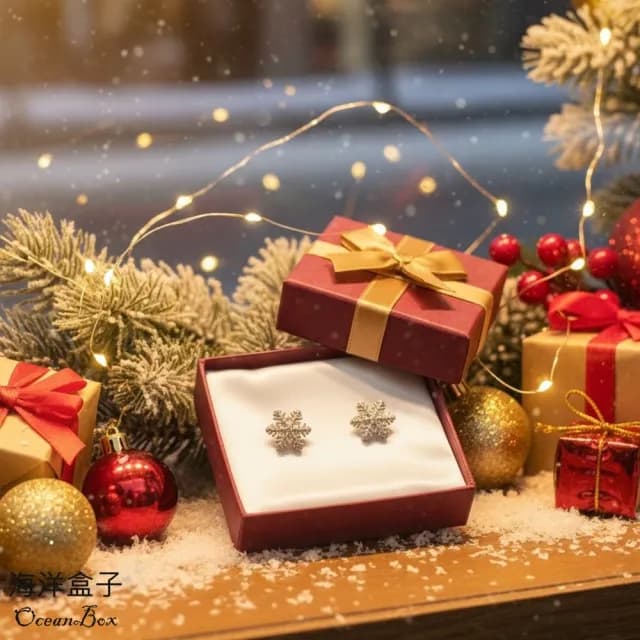 【海洋盒子】立體感簍空雪花S999純耳環(貼耳耳環.交換禮物)