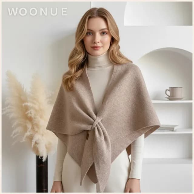 【WOONUE】初秋時尚氣質名媛款超柔羊毛質感三角披肩斗篷小外套披風(閨蜜媽媽女友老婆生日聖誕禮物)