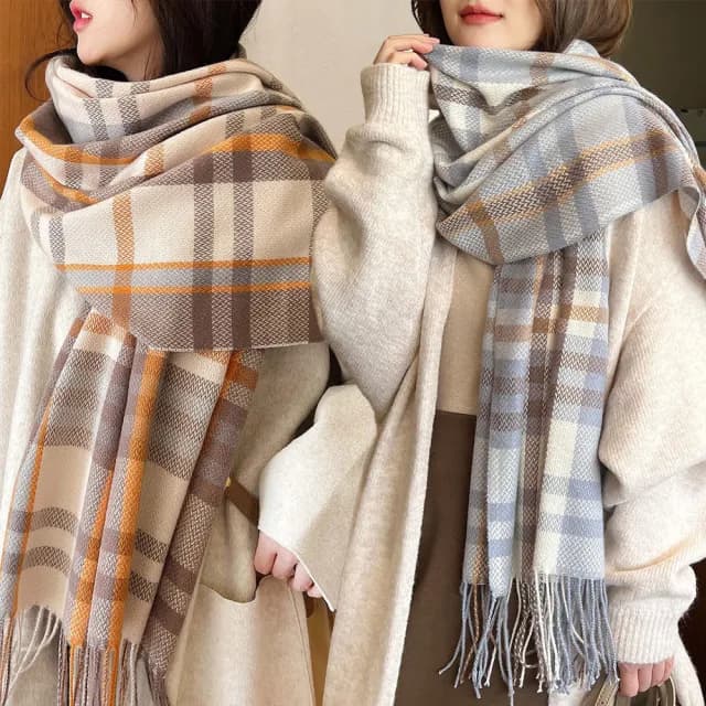 【NEW FORCE】輕奢格紋保暖大披肩圍巾(大圍巾/保暖圍巾/秋冬圍巾/禦寒圍巾/格紋圍巾)