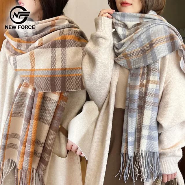 【NEW FORCE】輕奢格紋保暖大披肩圍巾(大圍巾/保暖圍巾/秋冬圍巾/禦寒圍巾/格紋圍巾)
