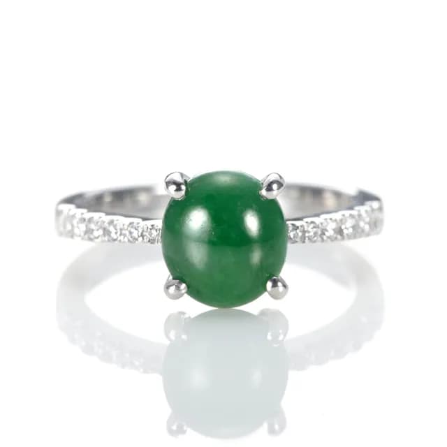 【DOLLY】18K金 緬甸冰種老坑綠A貨翡翠鑽石戒指-005(母親節 長輩送禮 交換禮物首選)