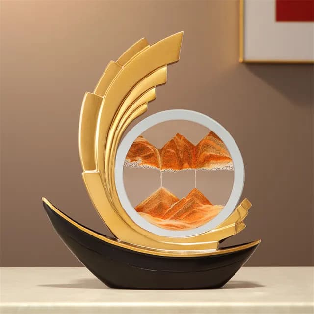 【超微米】風生水起流沙畫擺件 一帆風順船擺件 客廳玄關辦公室裝飾品 喬遷禮物(一帆風順流沙畫擺件27*6*32)