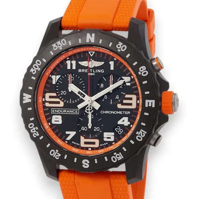 【BREITLING 百年靈】Endurance Pro 石英計時橡膠手錶x橘色x44mm(X82310A51B1S2)