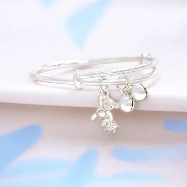 【珠兒綠】999純銀大熊小熊搖鈴純銀手鐲-嬰兒 開運(純銀手環 手鍊 彌月禮物 附禮盒禮袋 開運)