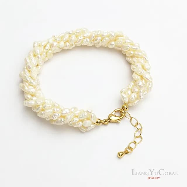 【大東山樑御珊瑚】天然珍珠米粒形5打轉手鍊(手圍選擇)