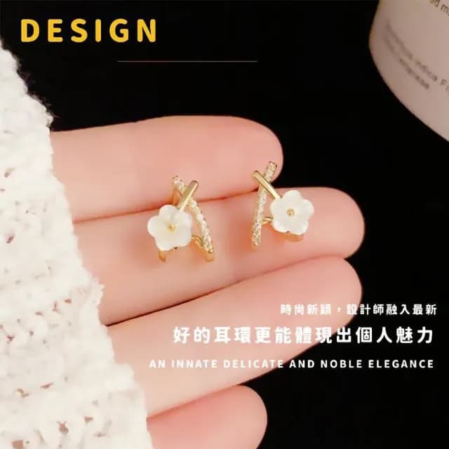 【氣質單品】輕奢甜美S925銀針鑲鑽花朵耳環(耳扣 耳飾 耳釘 耳墜 飾品 耳朵配件 造型 穿搭 韓系)