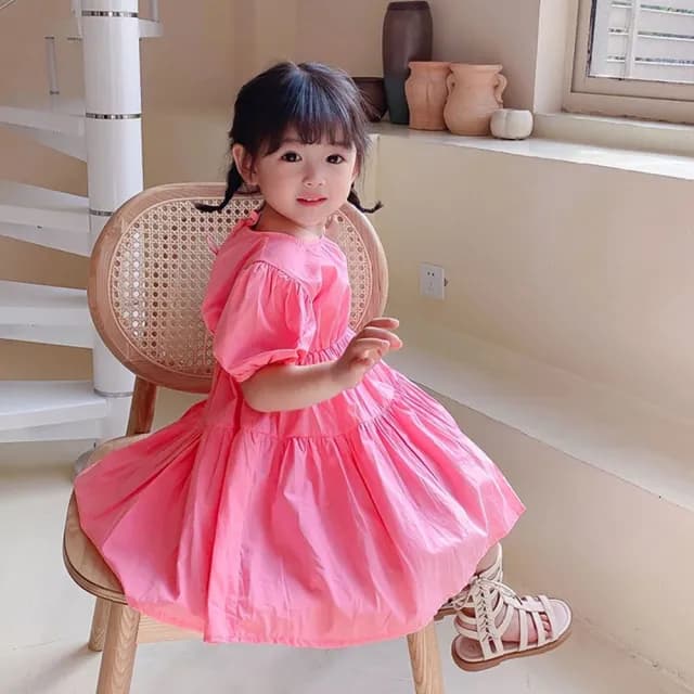【橘魔法】飄飄裙擺襯衫棉洋裝(連身裙 連衣裙 短袖洋裝 女童 兒童 童裝)