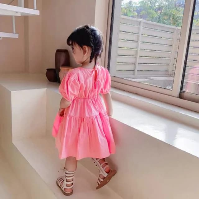 【橘魔法】飄飄裙擺襯衫棉洋裝(連身裙 連衣裙 短袖洋裝 女童 兒童 童裝)