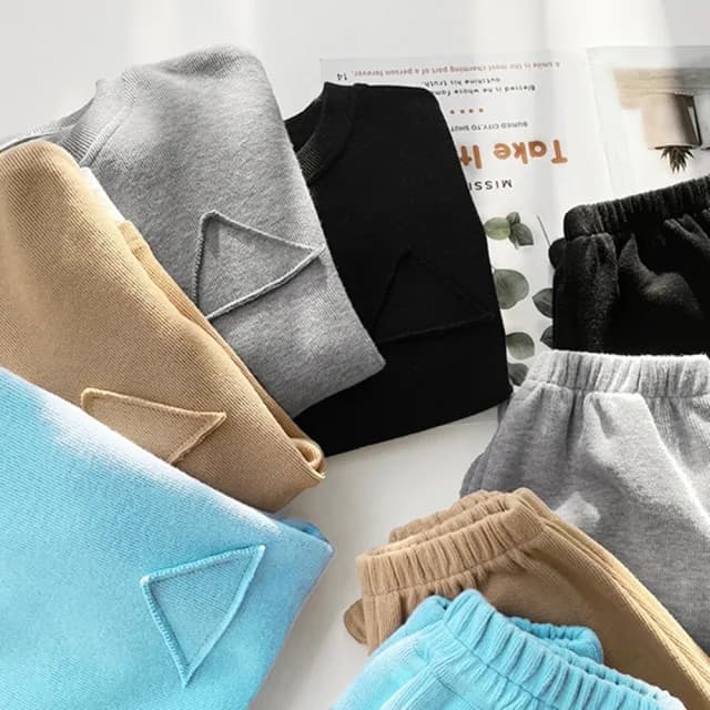 【橘魔法】假兩件細針織長袖上衣+縮口長褲 套裝(褲子 長褲 大童 男童 女童 兒童 童裝)