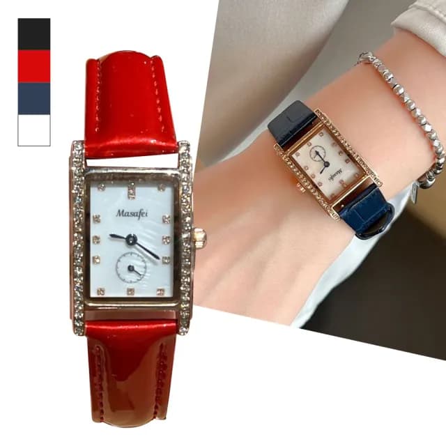 【MoonDy】雙11 手錶 腕錶 女生手錶 皮帶手錶 鑲鑽手錶 方型手錶 氣質腕錶 小方錶 石英手錶 皮革手錶