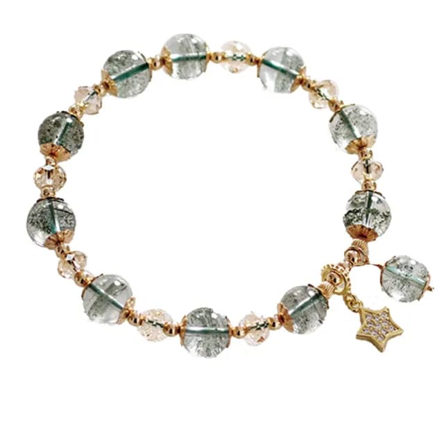 【my stere 我的時尚秘境】雙11 綠幽靈水晶星星吊墜手鍊(水晶手鍊 天然水晶手串 綠水晶 奧地利水晶)