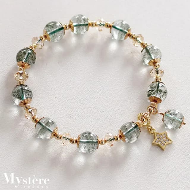 【my stere 我的時尚秘境】雙11 綠幽靈水晶星星吊墜手鍊(水晶手鍊 天然水晶手串 綠水晶 奧地利水晶)