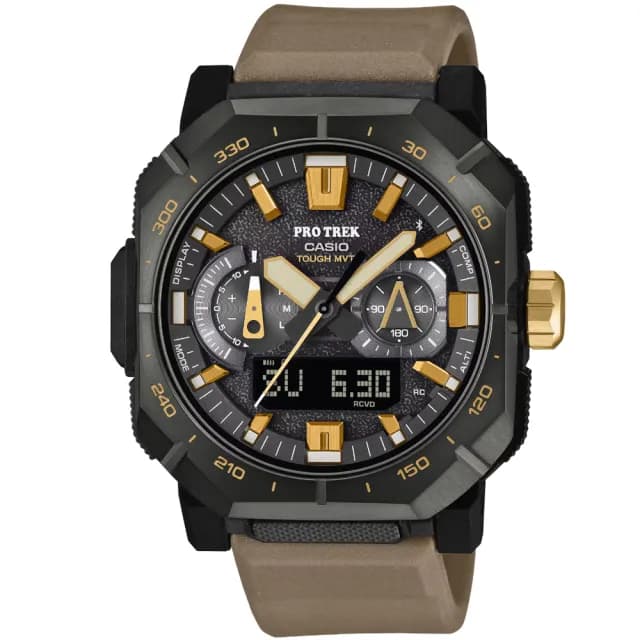 【CASIO 卡西歐】卡西歐 PROTREK 多功能太陽能電波登山運動錶-黑X棕(PRW-B1000-5)