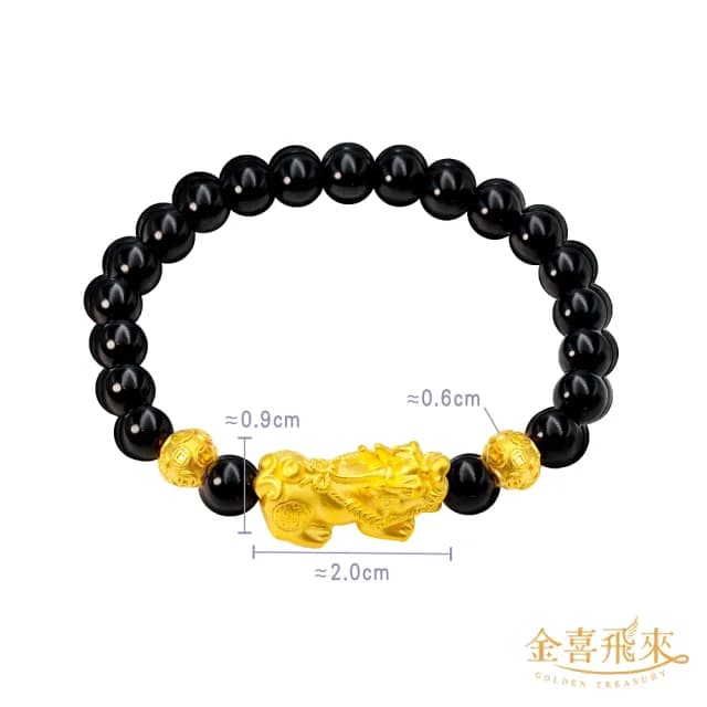【金喜飛來】黃金手鍊貔貅雙金錢珠6mm瑪瑙(0.32錢±0.03)