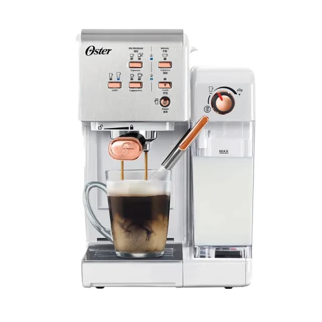 【美國Oster】奶泡大師二代★5+隨享義式咖啡機-白玫瑰金(義式/膠囊兩用)