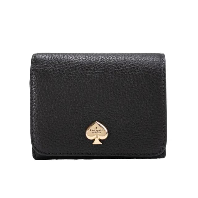 【KATE SPADE】KAYLA荔枝皮紋對釦式拉鍊零錢包短夾(黑色)