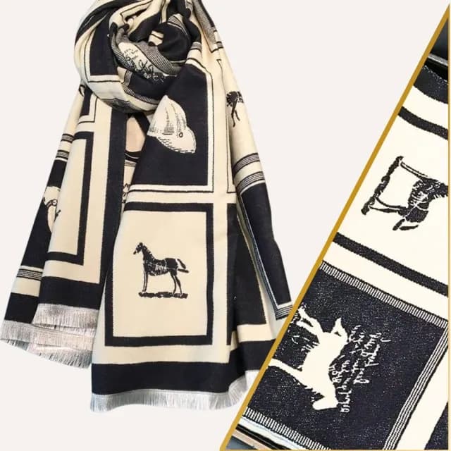 【WOONUE】超柔羊毛質感圍巾百搭愛馬紋圍巾灰披肩米白灰(閨蜜女友媽媽情人節母親節禮物)