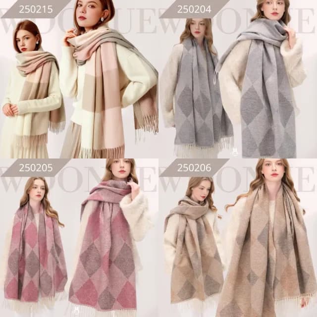 【WOONUE】60款超柔羊毛絨質感圍巾冷氣披肩百搭貓咪圍巾絲巾斗篷黑白(生日禮物媽媽女友老婆聖誕禮物情人)