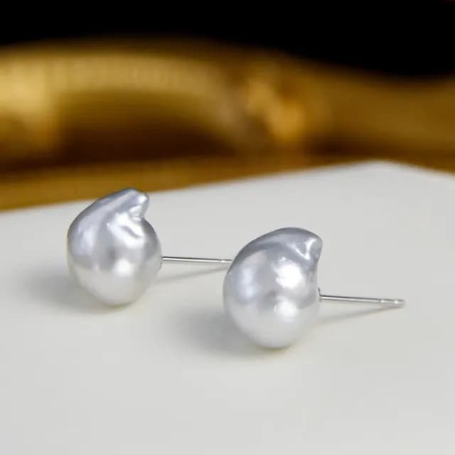 【La Corser】19-20mm 野生無核澳白巴洛克珍珠 耳釘 18K金耳針 個性耳飾 氣質百搭 防過敏