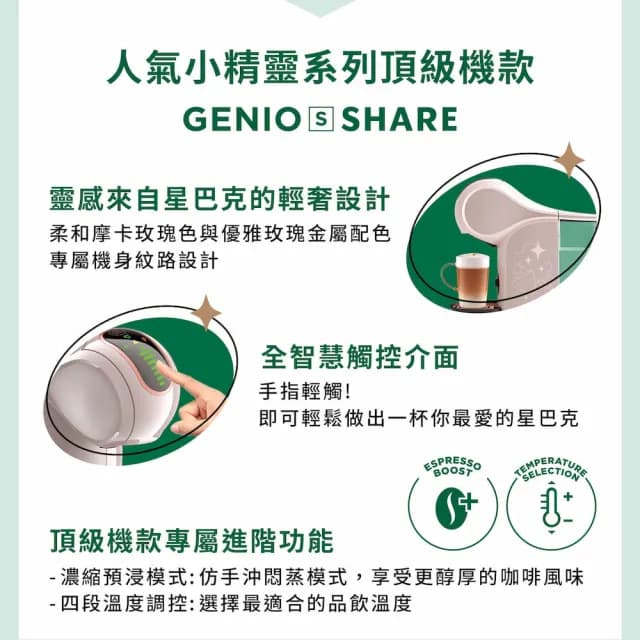 【NESCAFE Dolce Gusto】雀巢多趣酷思膠囊咖啡機 Genio S Share小精靈咖啡機 摩卡玫瑰色(新色上市)
