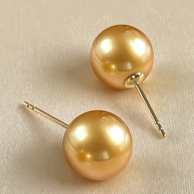 【La Corser】極簡風 14-14.9mm 南洋濃金珍珠 耳釘 18K黃金 天然海水珍珠 素釘 簡約款 優雅珍珠耳飾