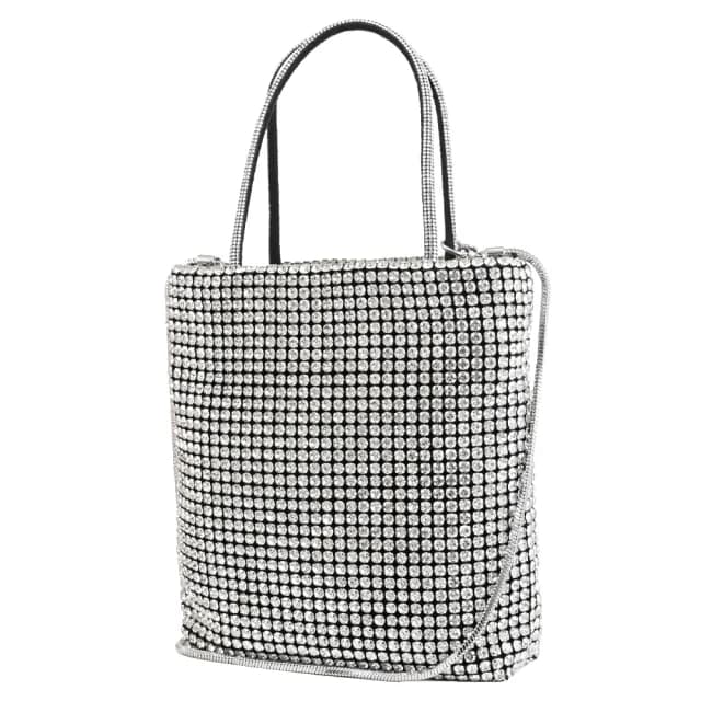 【TORY BURCH】經典雙T吊飾璀璨滿版水鑽迷你手袋包兩用包(銀鑽)