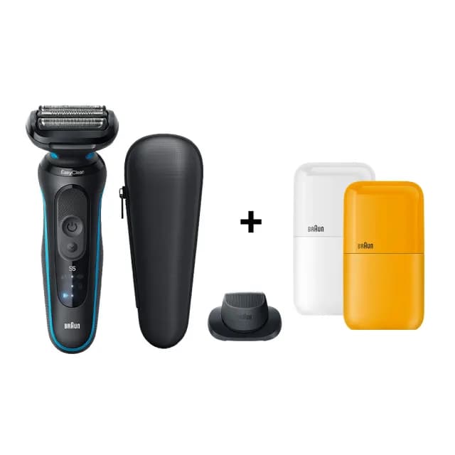 【德國百靈BRAUN】智能變速 5系列PRO免拆快洗電動刮鬍刀/電鬍刀 52-M1200s+子彈口袋電動刮鬍刀(獨家組合)