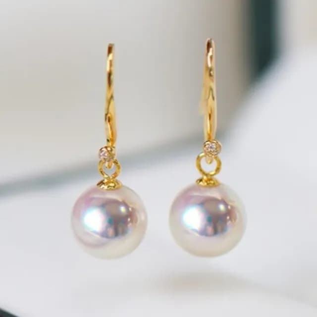 【La Corser】8-8.5mm 日本進口 Akoya 天然海水珍珠 一款兩戴 耳勾 18K黃金 耳飾 耳墜 天女級